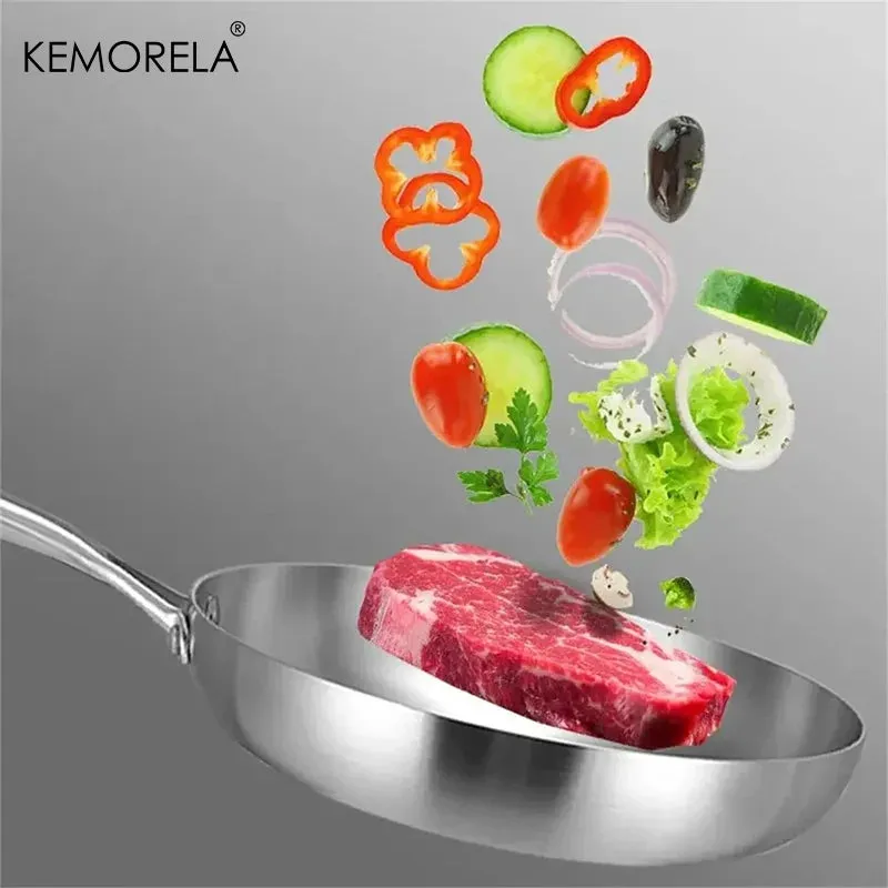 2/3PCS 304 Stainless Steel Non-Stick 2MM Thick Wok Frying Pan