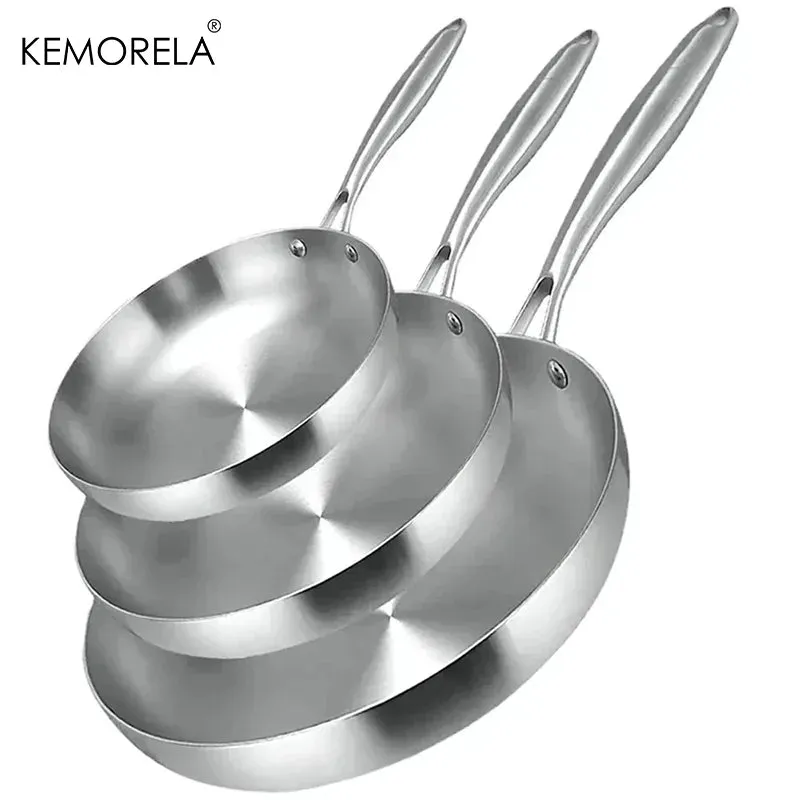 2/3PCS 304 Stainless Steel Non-Stick 2MM Thick Wok Frying Pan