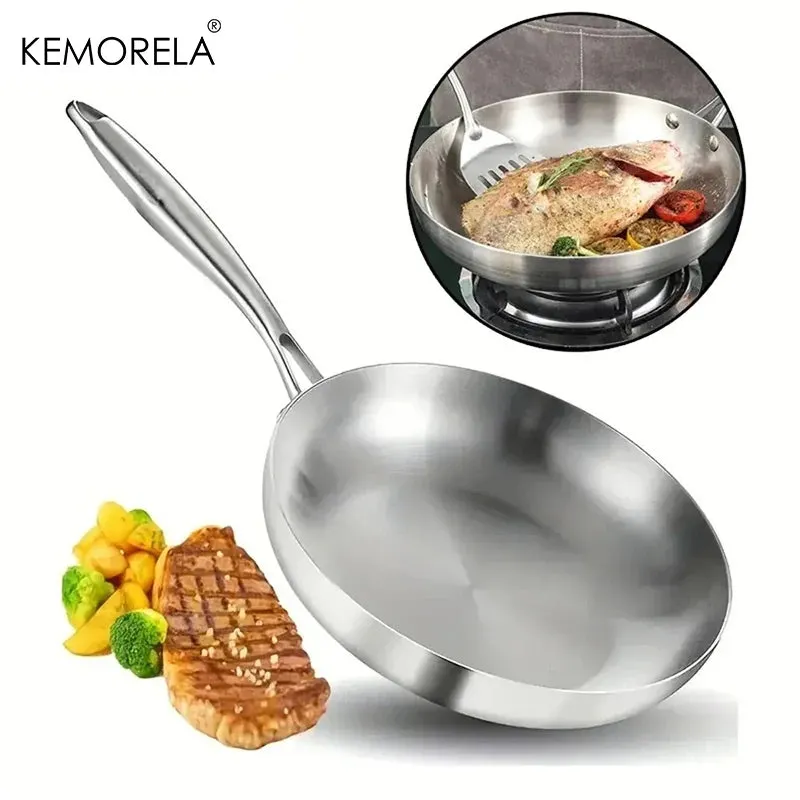 2/3PCS 304 Stainless Steel Non-Stick 2MM Thick Wok Frying Pan