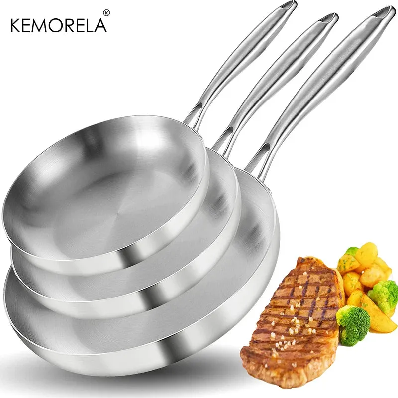 2/3PCS 304 Stainless Steel Non-Stick 2MM Thick Wok Frying Pan