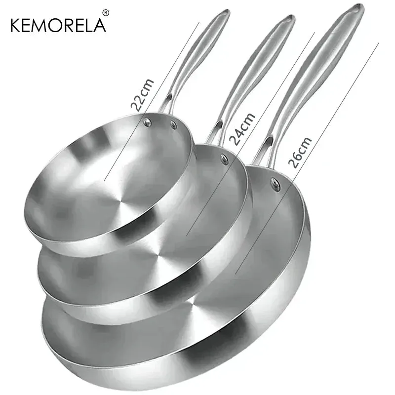 2/3PCS 304 Stainless Steel Non-Stick 2MM Thick Wok Frying Pan