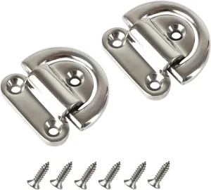 2Pcs 6/8/10mm Marine Folding Eyelets, 316 Stainless Steel Marine Grade D-Ring Anchor Bolt with 6 Screws, Heavy Duty Marine Lanyard Ring, Eyelet D-Ring for Boat Trailers, Yachts, Truck Barns