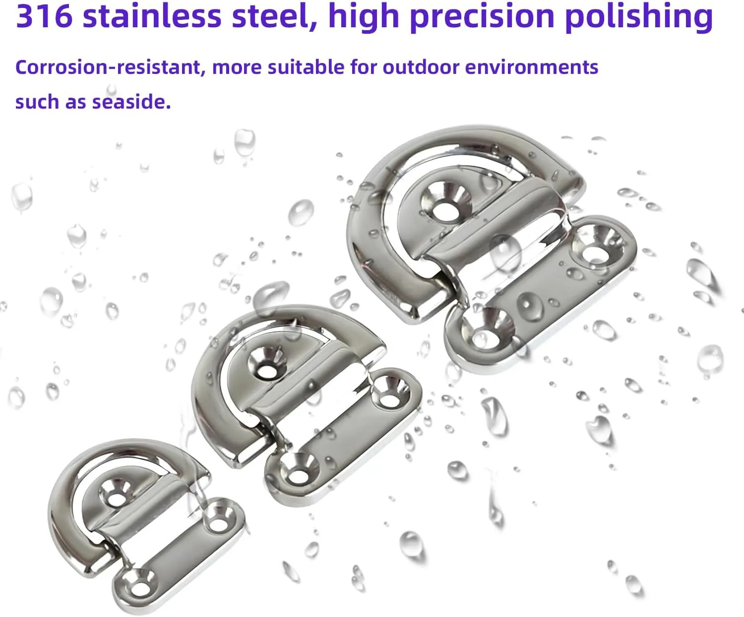 2Pcs 6/8/10mm Marine Folding Eyelets, 316 Stainless Steel Marine Grade D-Ring Anchor Bolt with 6 Screws, Heavy Duty Marine Lanyard Ring, Eyelet D-Ring for Boat Trailers, Yachts, Truck Barns