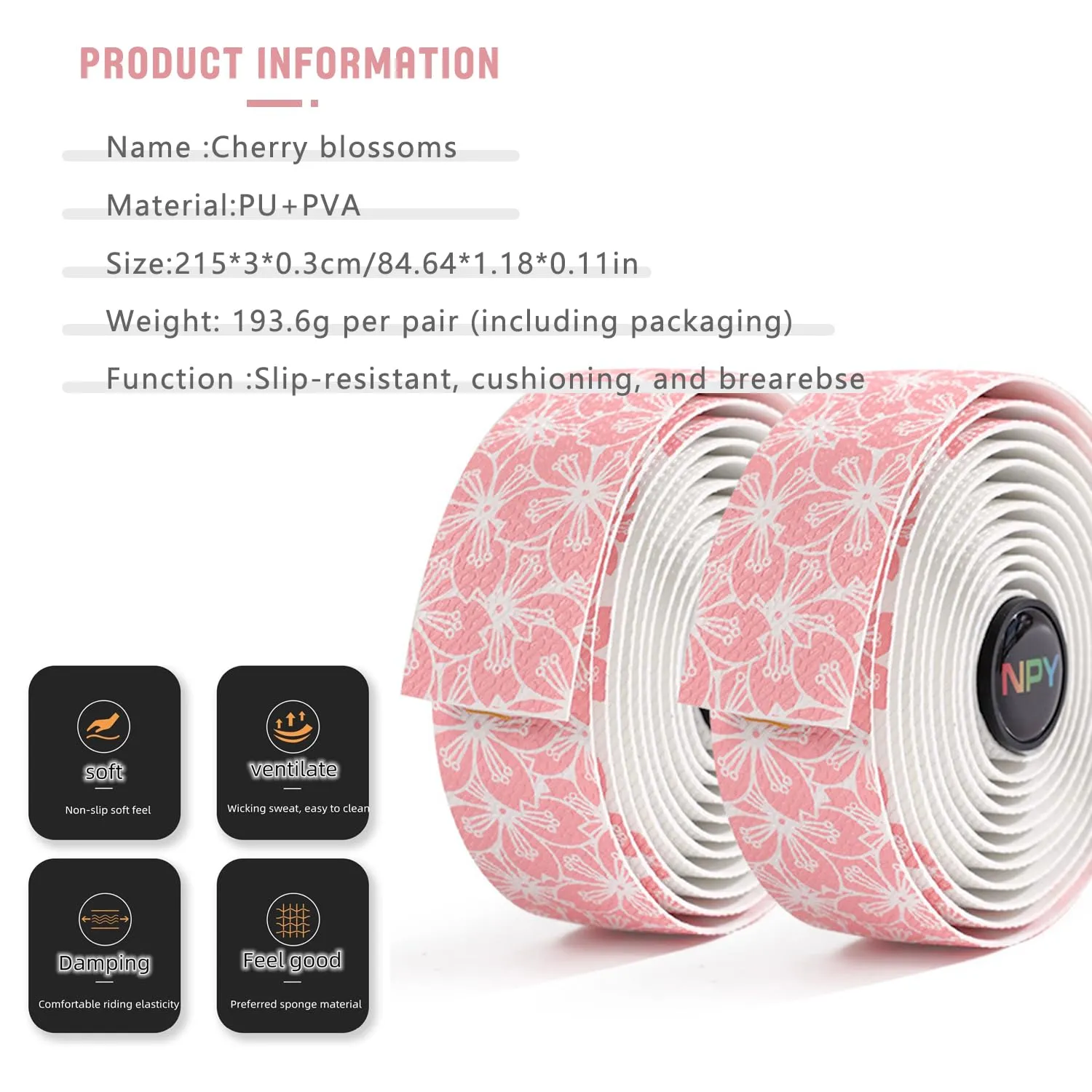 2pcs Bike Handlebar Tapes, Road Bicycle Bar Tape, Environmental Bicycle Bar Tape, Absorbent Handle Tape, Comfortable Grip for Road Bike Cycling(YHXheibai)