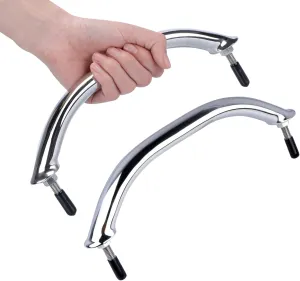 2PCS Boat Marine Grab Handle Polished Stainless Heavy Duty Round Tube Handrail with Flange & Stud - 8-1/4" Long