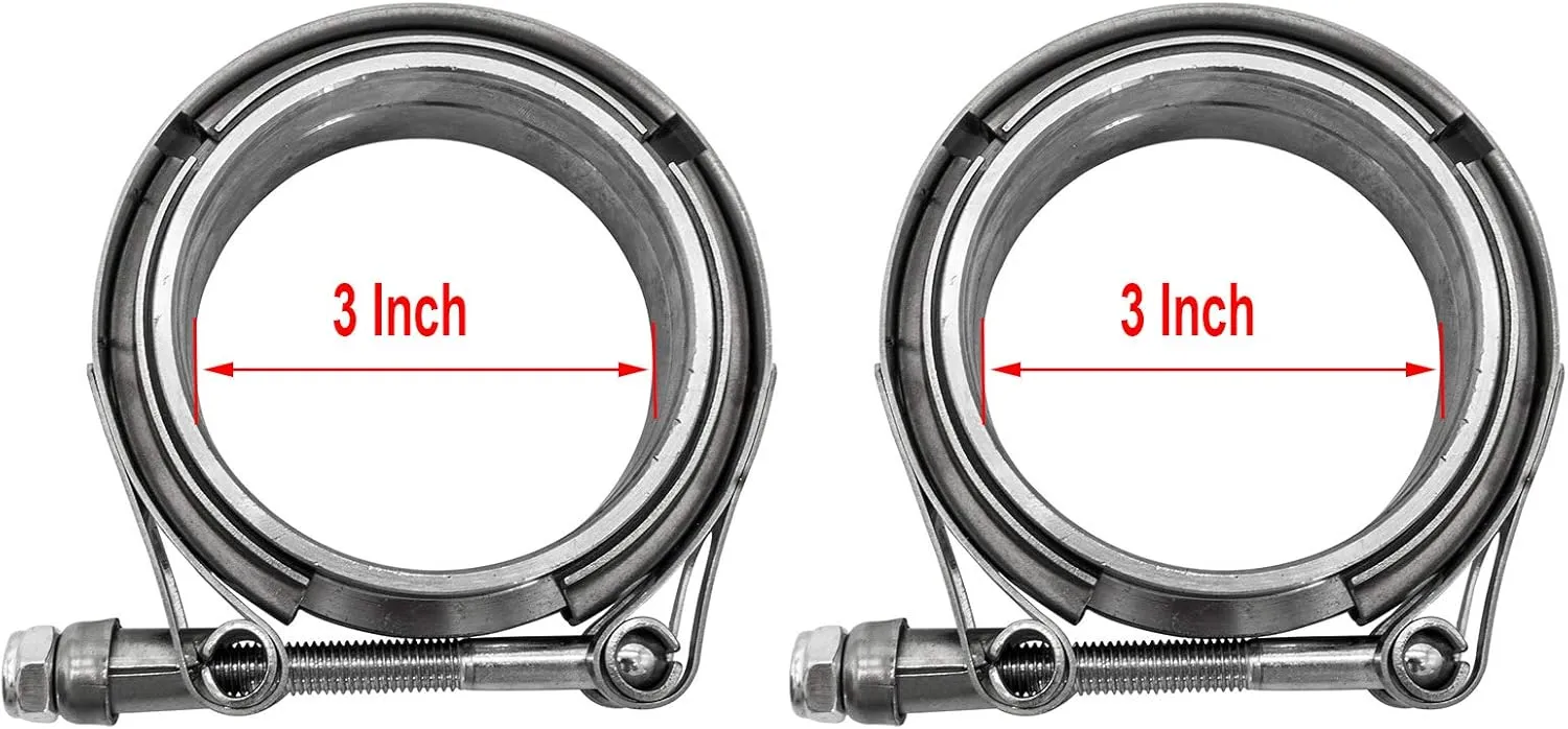 2X 3" Inch Stainless Steel V-Band Bolt Clamp with 2 Pcs Male Female Flanges Stainless Steel