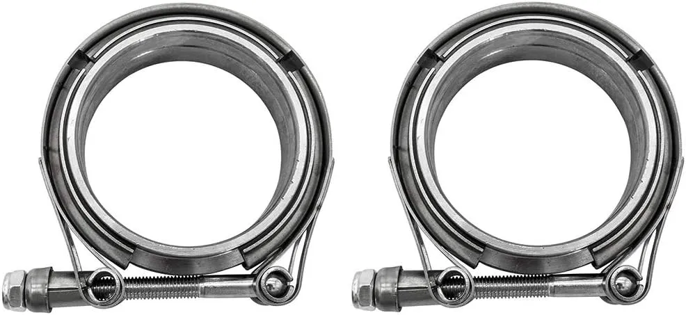 2X 3" Inch Stainless Steel V-Band Bolt Clamp with 2 Pcs Male Female Flanges Stainless Steel