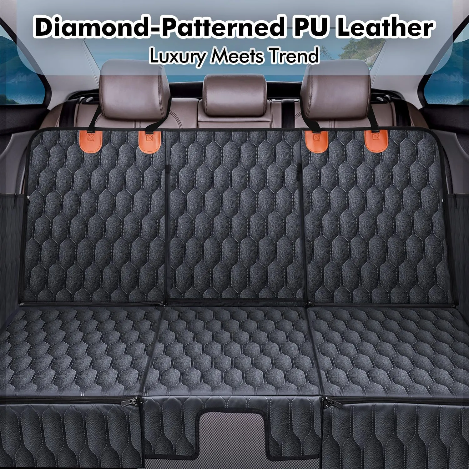 3-in-1 Convertible PU Leather Dog Car Seat Extender & Booster Seat – 400lb Capacity, Waterproof, Hard Bottom, Scratch-Proof Hammock for Cars & SUVs-L