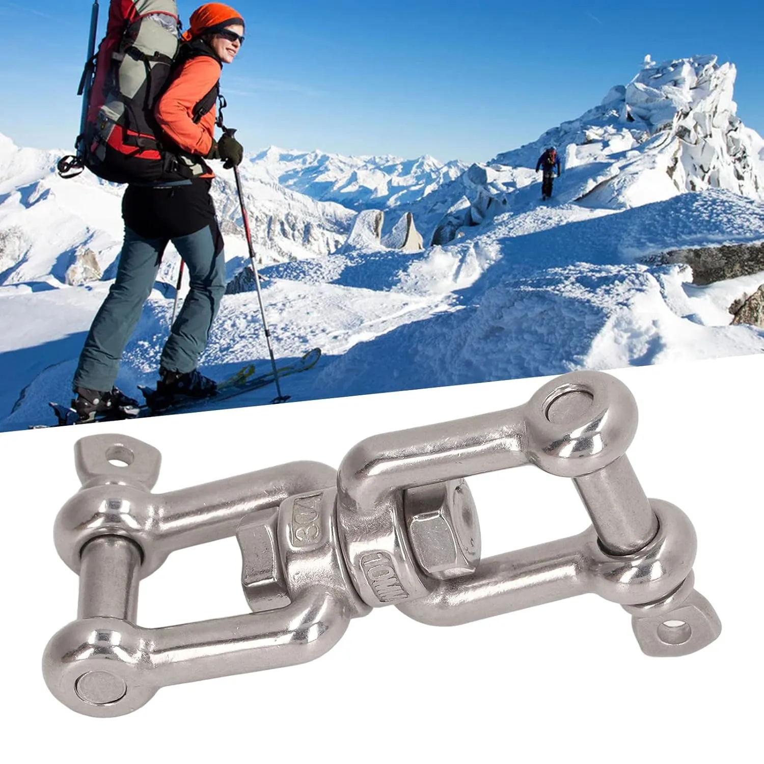 304 Stainless Steel Double Jaw Shackle Proof Universal Jaw Anchor Connector Hardware Lifting Connection for Climbing Yoga Hammock (10MM)