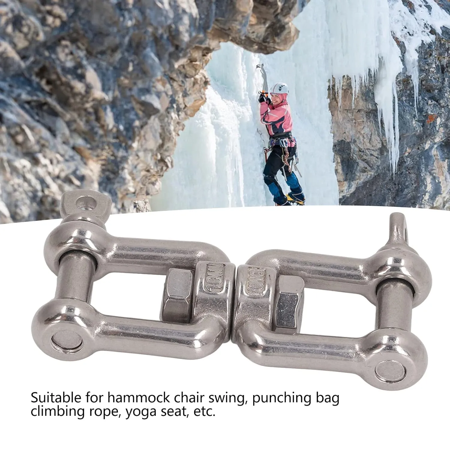 304 Stainless Steel Double Jaw Shackle Proof Universal Jaw Anchor Connector Hardware Lifting Connection for Climbing Yoga Hammock (10MM)