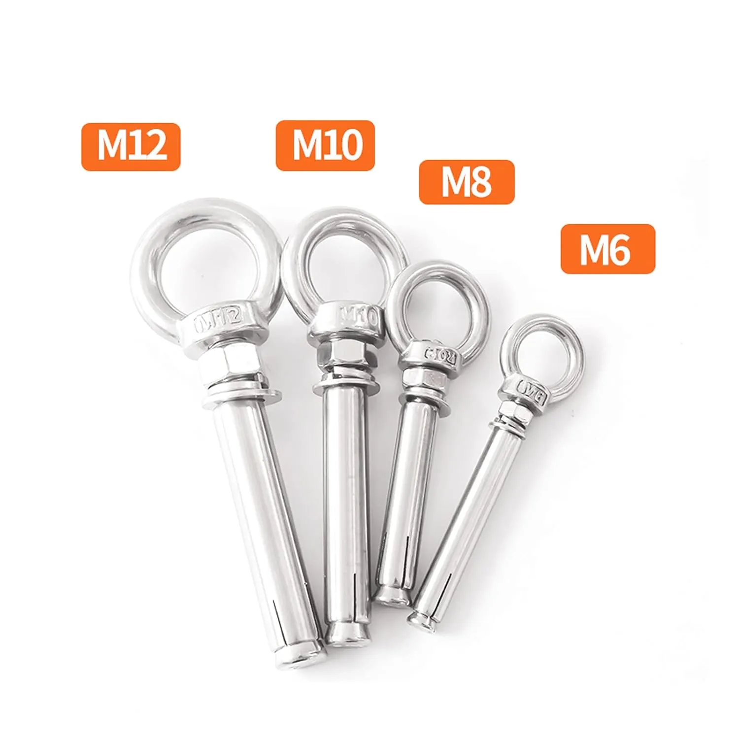 304 Stainless Steel M18 Expansion Eye Bolt with Ring for Concrete Brick Anchor Hook, 100mm/120mm/150mm/200mm(M18x120mm)