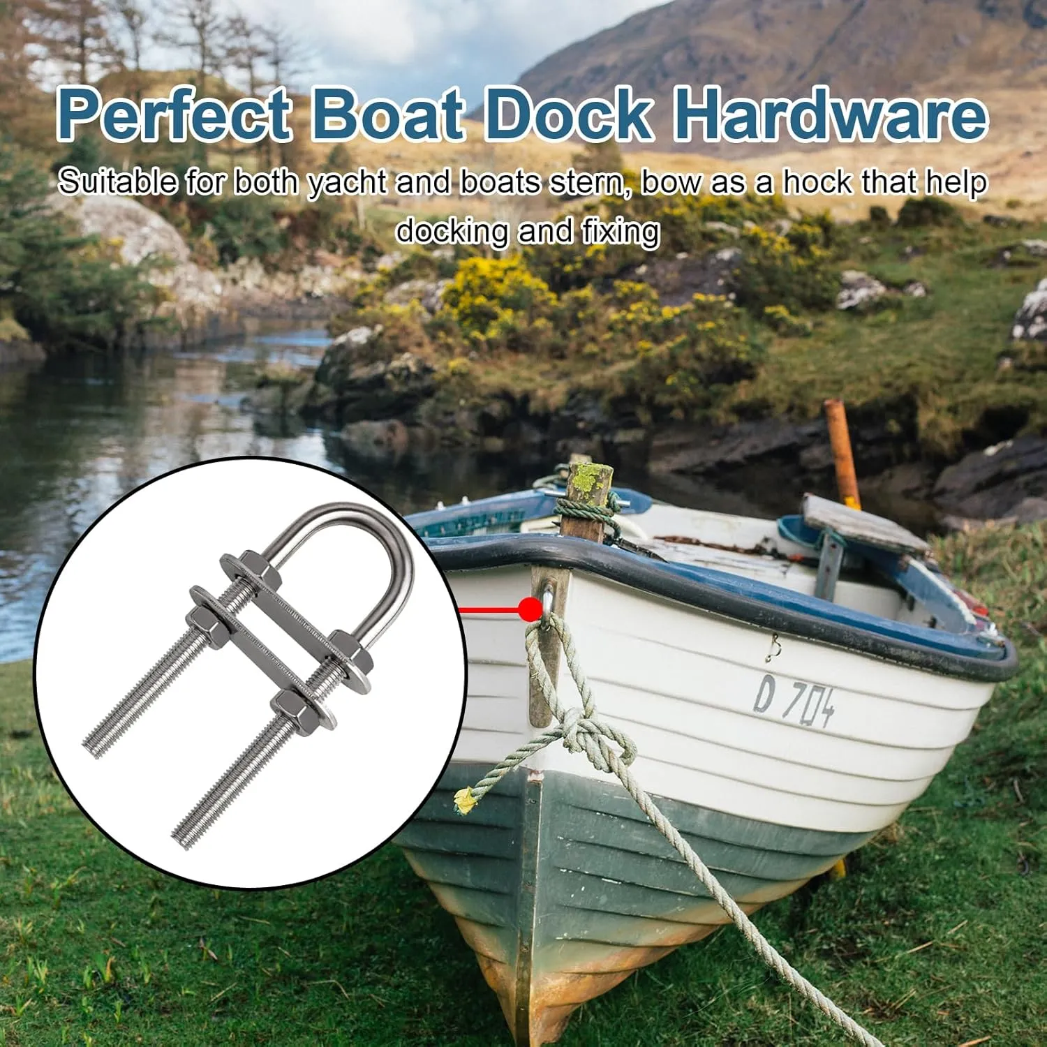 316 Stainless Steel U Bolts for Boat Stern Bow Eye Tie Down, Heavy Duty U-Bolt for Yatch Boat Trailer, Automotive