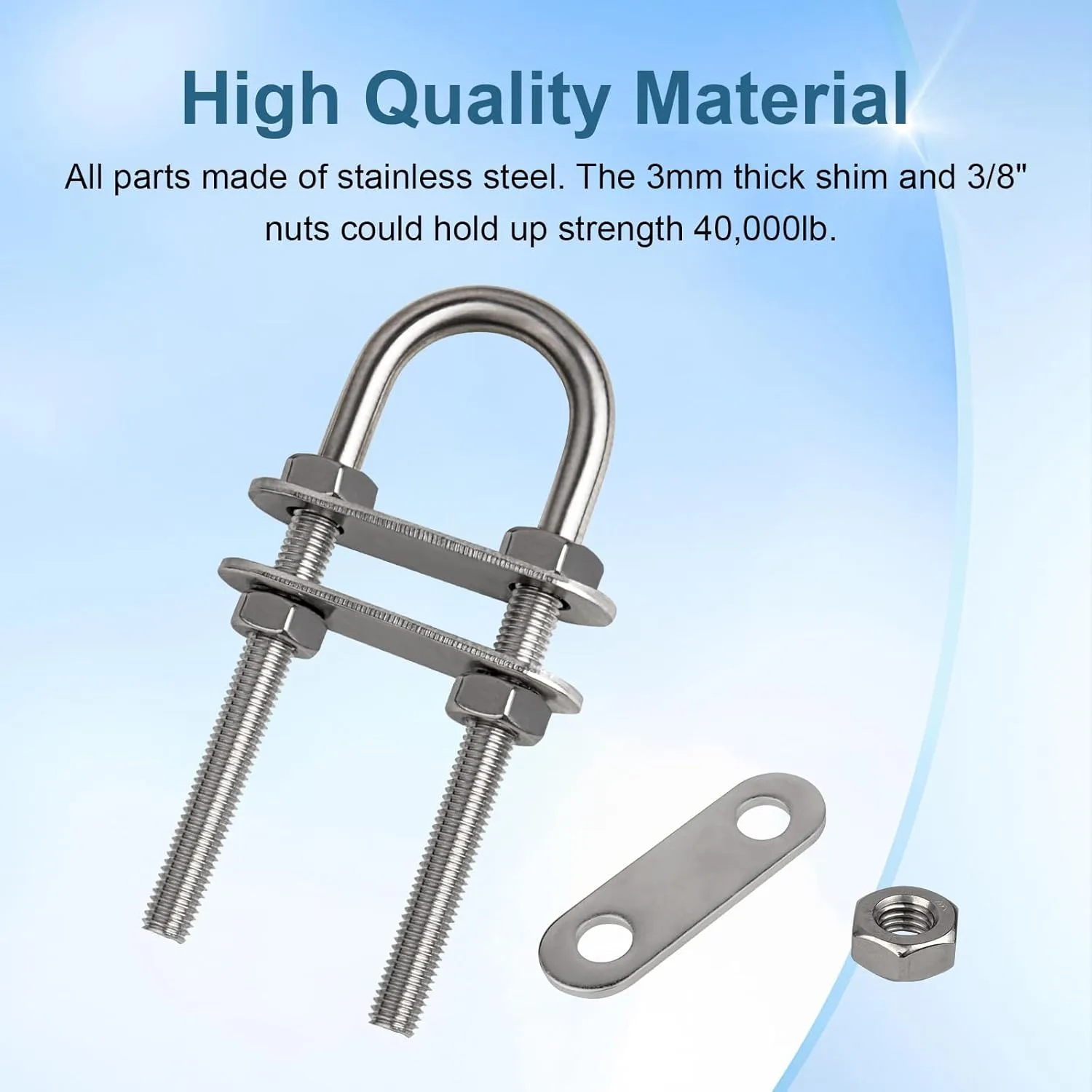 316 Stainless Steel U Bolts for Boat Stern Bow Eye Tie Down, Heavy Duty U-Bolt for Yatch Boat Trailer, Automotive