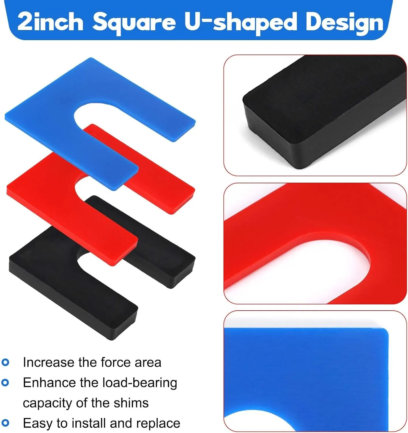 36 Pcs Plastic Auto Lift Leveling Shim Kit for 2 Post 4 Post Car Lift Leveling Installation, 4/5" Opening Shims Fit for 3/4" Anchor Bolt (1/16" Blue, 1/8" Red, 1/4" Black)