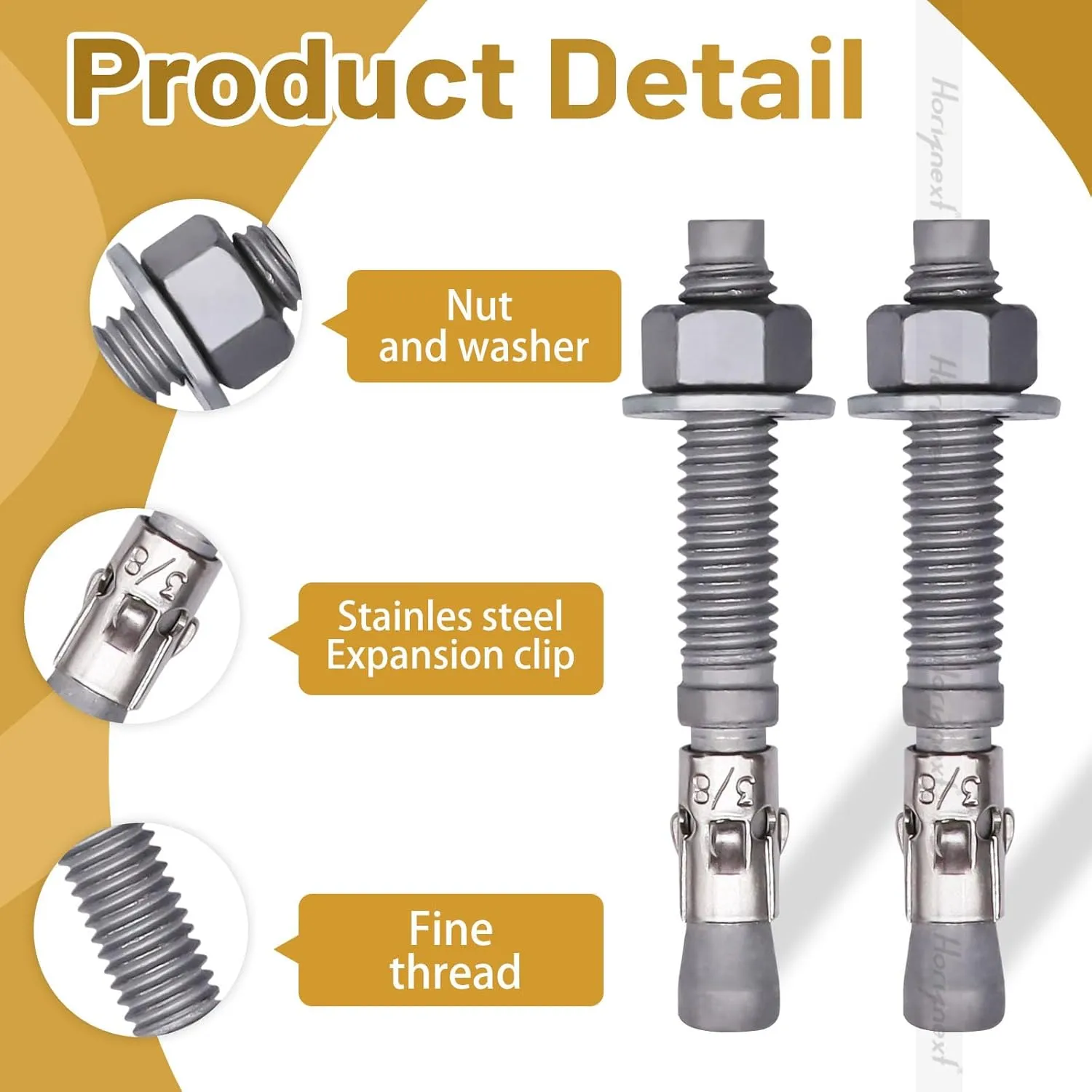 3/8-3 inch Wedge Anchor Galvanized Carbon Steel, Expansion Screw Bolt Heavy Duty Fastener for Concrete Masonry Cement（Pack of 30pcs