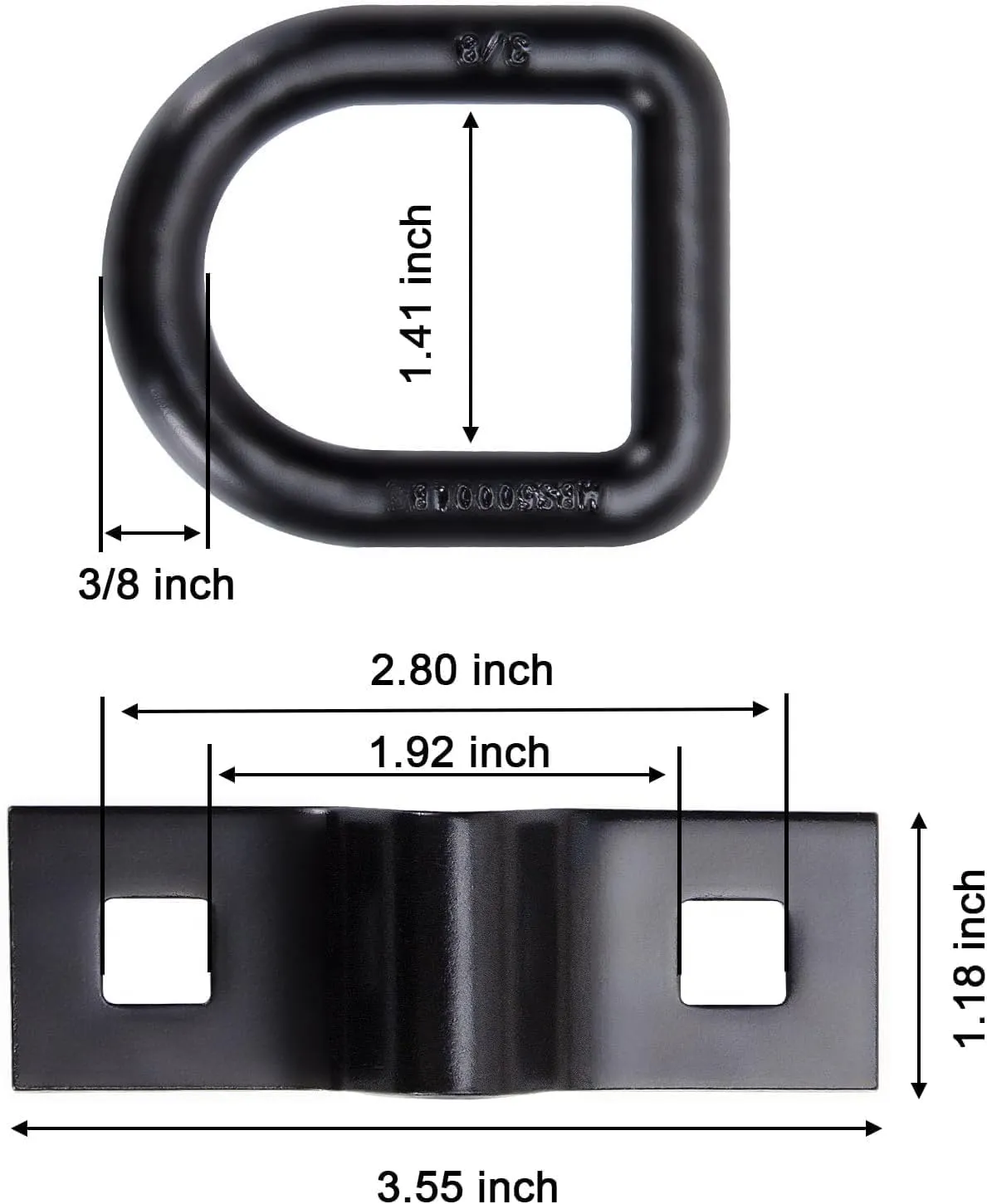 3/8" D Rings Tie Down Anchors, Heavy Duty Forged D Rings for Trailer, Truck, SUV, RV, Camper, Van, Car, Boats and Cargo Tie Downs, 5000 lbs Breaking Strength(Black) 10 Pack