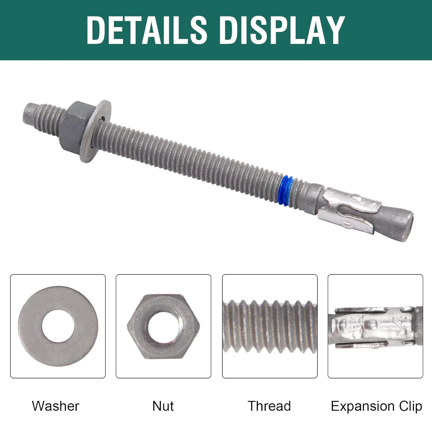 3/8" x 5" Concrete Anchors (20 Pack) 3/8 inch Wedge Anchors Bolts Hot Dip Galvanized