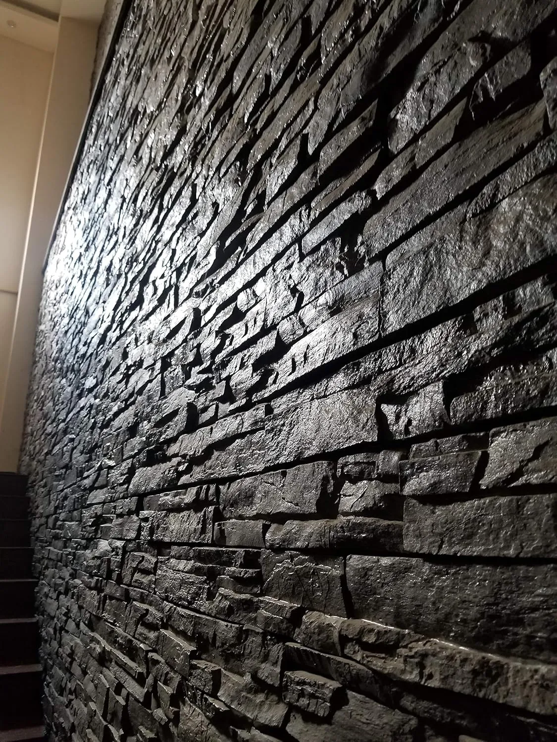 3D Wall Panels for Interior and Exterior Wall Decoration Brick Design Pack of 3 Tiles (Compositive) (Reef Brick, Black)