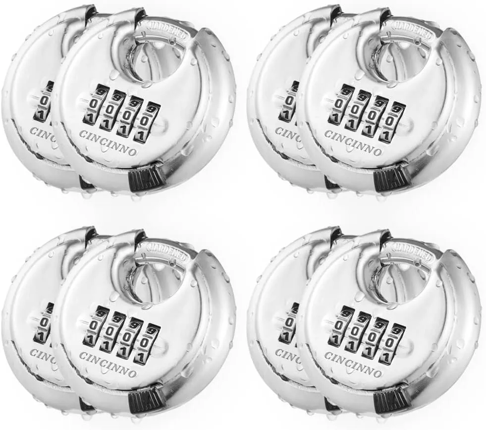 4 Digit Combination Lock, Combination Disc Padlock with Hardened Steel Shackle Combo Padlock for Sheds, Locker, Storage Unit, Gym and Fence (8 Pcs)