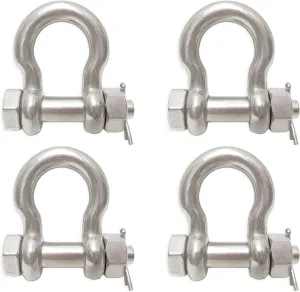 4 Pack - 7/16" Stainless Steel Safety Bolt Anchor Shackle Type 316 3,000 lbs Marine
