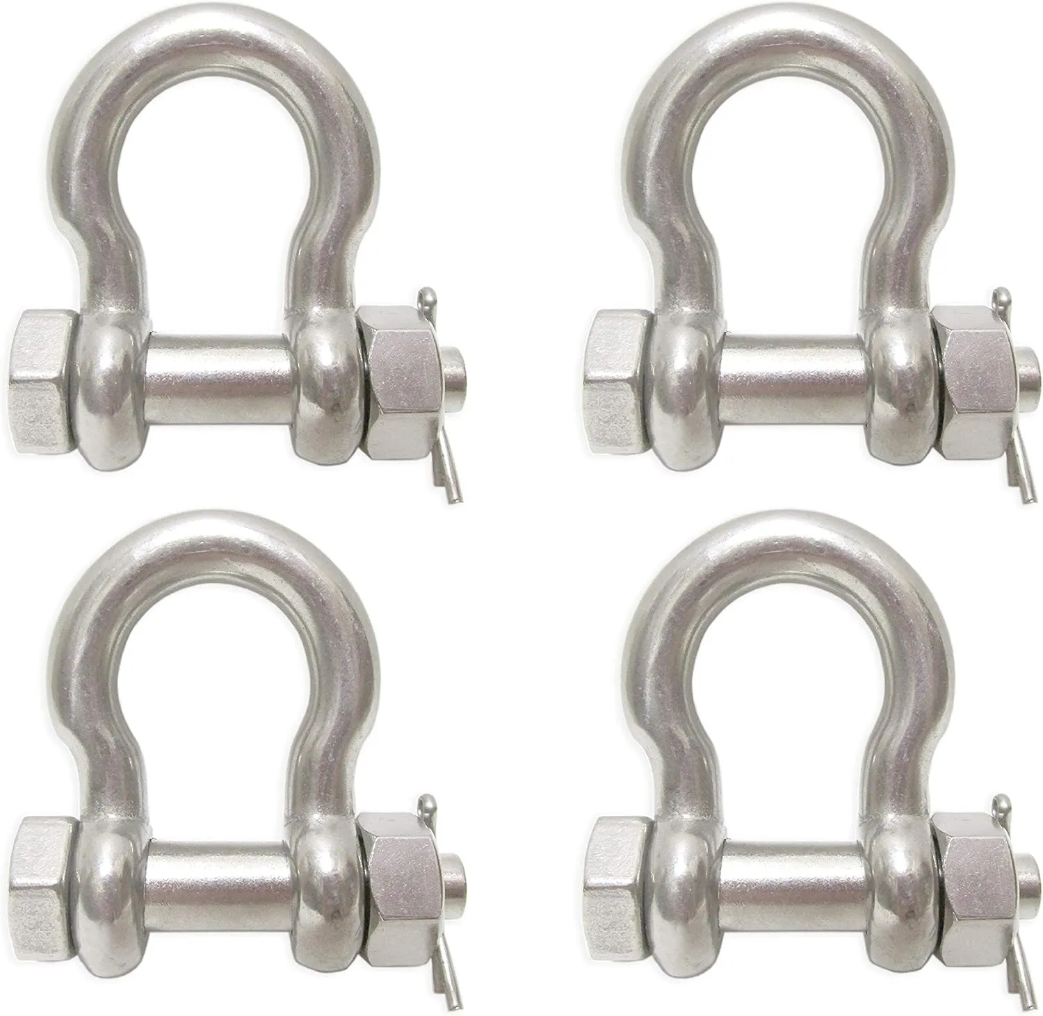 4 Pack - 7/16" Stainless Steel Safety Bolt Anchor Shackle Type 316 3,000 lbs Marine