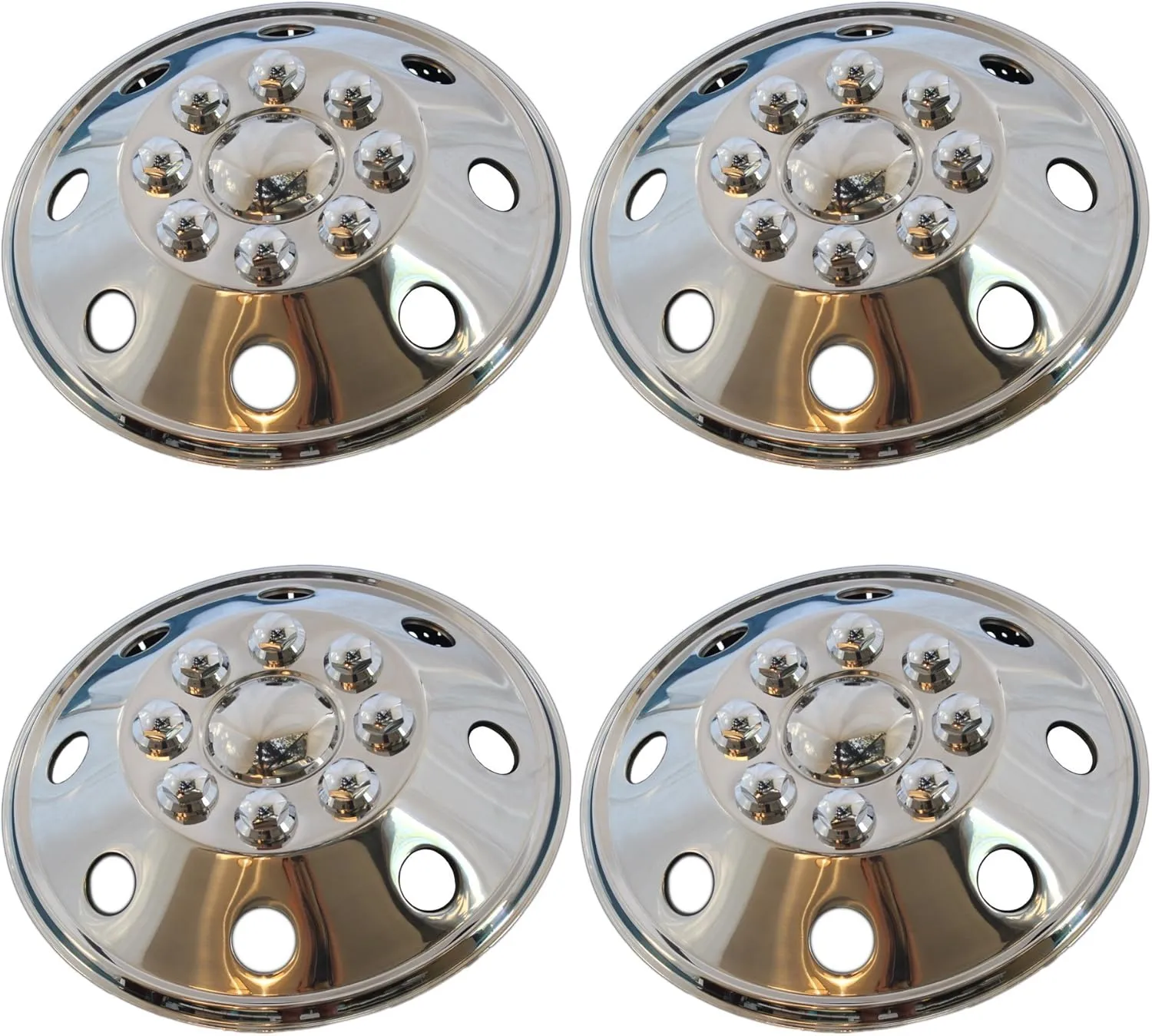 4 Pc Set 16" 8 Lug RV Stainless Steel Hub Cap Steel Wheel Rim Covers
