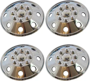 4 Pc Set 16" 8 Lug RV Stainless Steel Hub Cap Steel Wheel Rim Covers