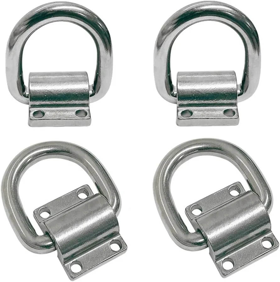 4 Pcs Marine Boat Bolt-On Stainless Steel Lashing Ring D-Ring Anchor Tie Down 1"