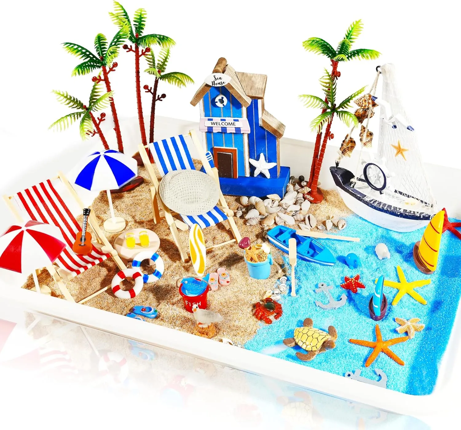 42 Pcs Miniature Summer Beach Accessories Ocean Diorama Supplies Sand Box Beach Theme Cake Decorations Sea Animal Figurines Shell Cake Topper Party Gifts Diorama Projects