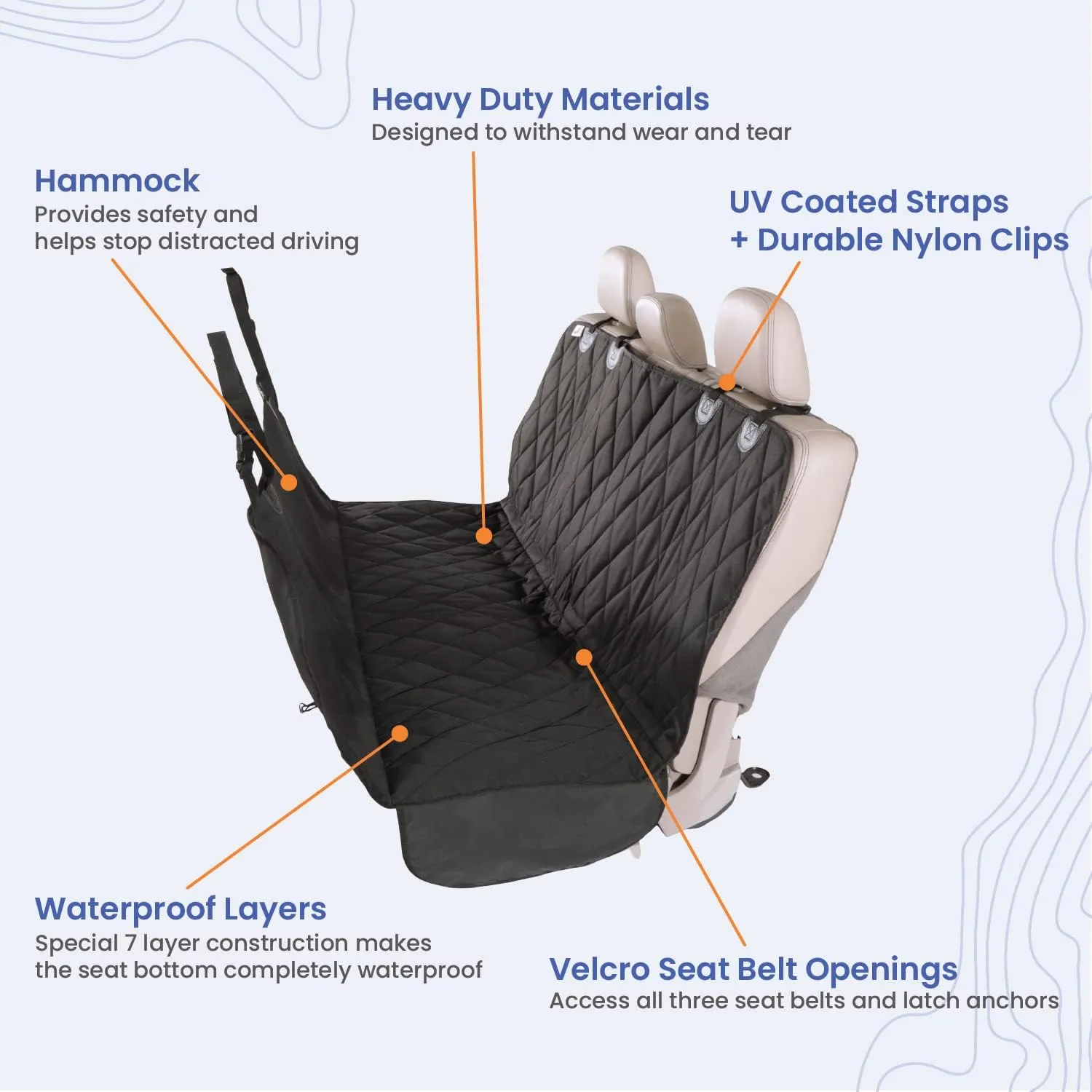 4Knines Dog Backseat Cover with Hammock for Cars, SUVs, and Trucks – Waterproof Layers, Nonslip Seat Protector, Durable Nylon Clips, K9 Shield with Heavy Duty Thread, (Extra Large, Tan)