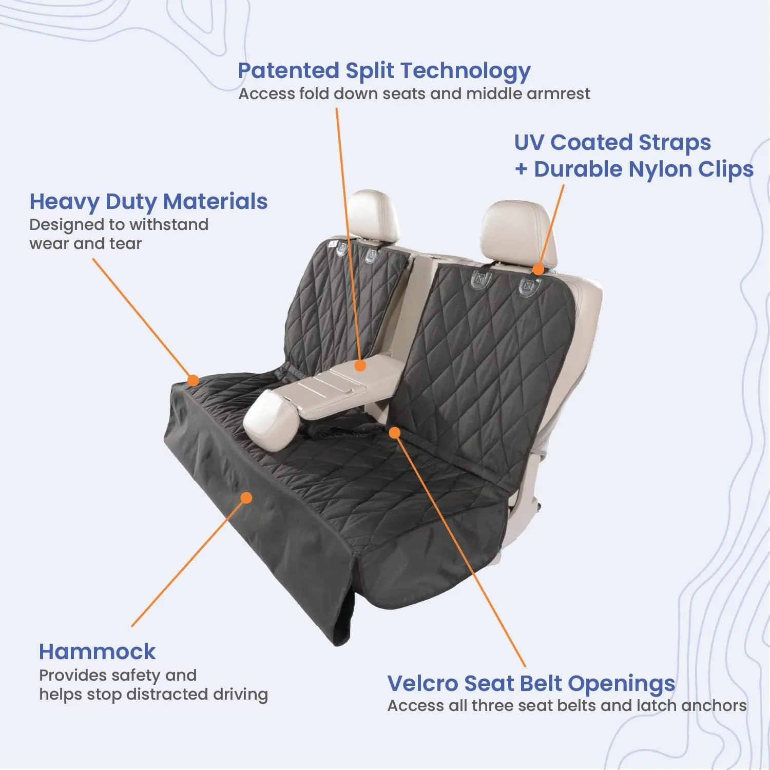 4Knines Dog Hammock for Cars, SUVs, and Small Trucks (Regular Size, Camo) – Rear Seat Cover for 60/40 Split Bench w/Armrest & Seatbelt Access – Heavy Duty, Waterproof, Easy Install, Machine Washable