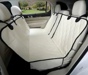 4Knines Dog Hammock for Cars, SUVs, and Small Trucks (Regular Size, Tan) – Rear Seat Cover for 60/40 Split Bench w/Armrest & Seatbelt Access – Heavy Duty, Waterproof, Easy Install, Machine Washable