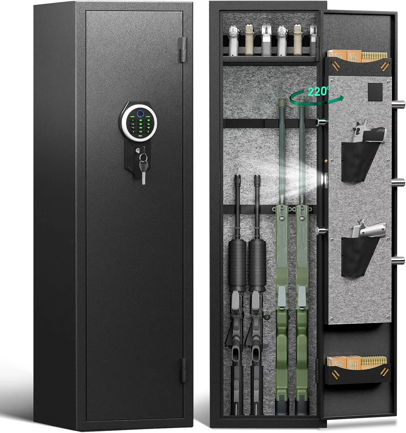 5-8 Gun Safe, Biometric Fingerprint Gun Safe for Home Rifle and Shotguns, Quick Access Gun Cabinets with LED Light, Rifle Gun Safes with Adjustable Gun Rack and Removable Shelf