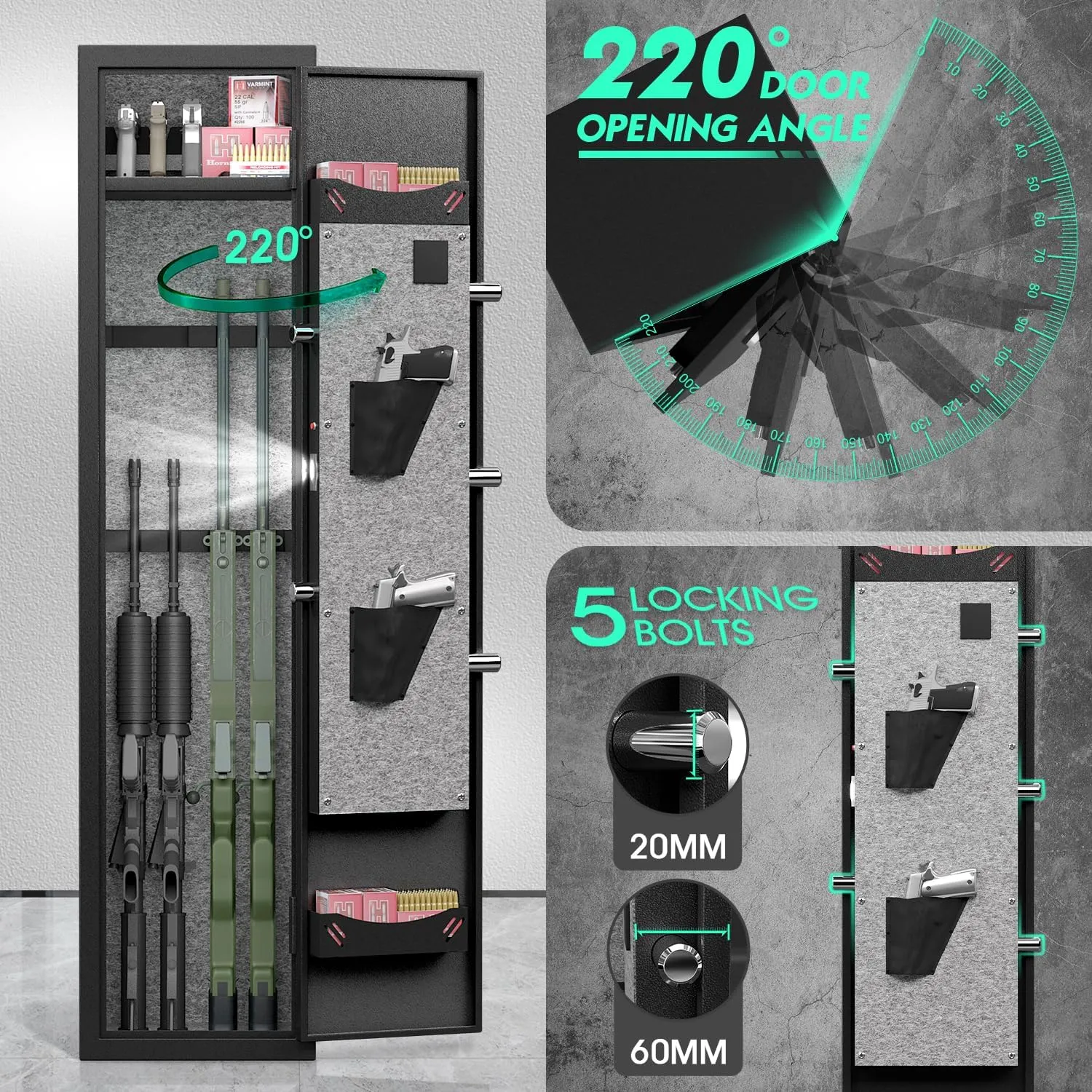 5-8 Gun Safe, Biometric Fingerprint Gun Safe for Home Rifle and Shotguns, Quick Access Gun Cabinets with LED Light, Rifle Gun Safes with Adjustable Gun Rack and Removable Shelf