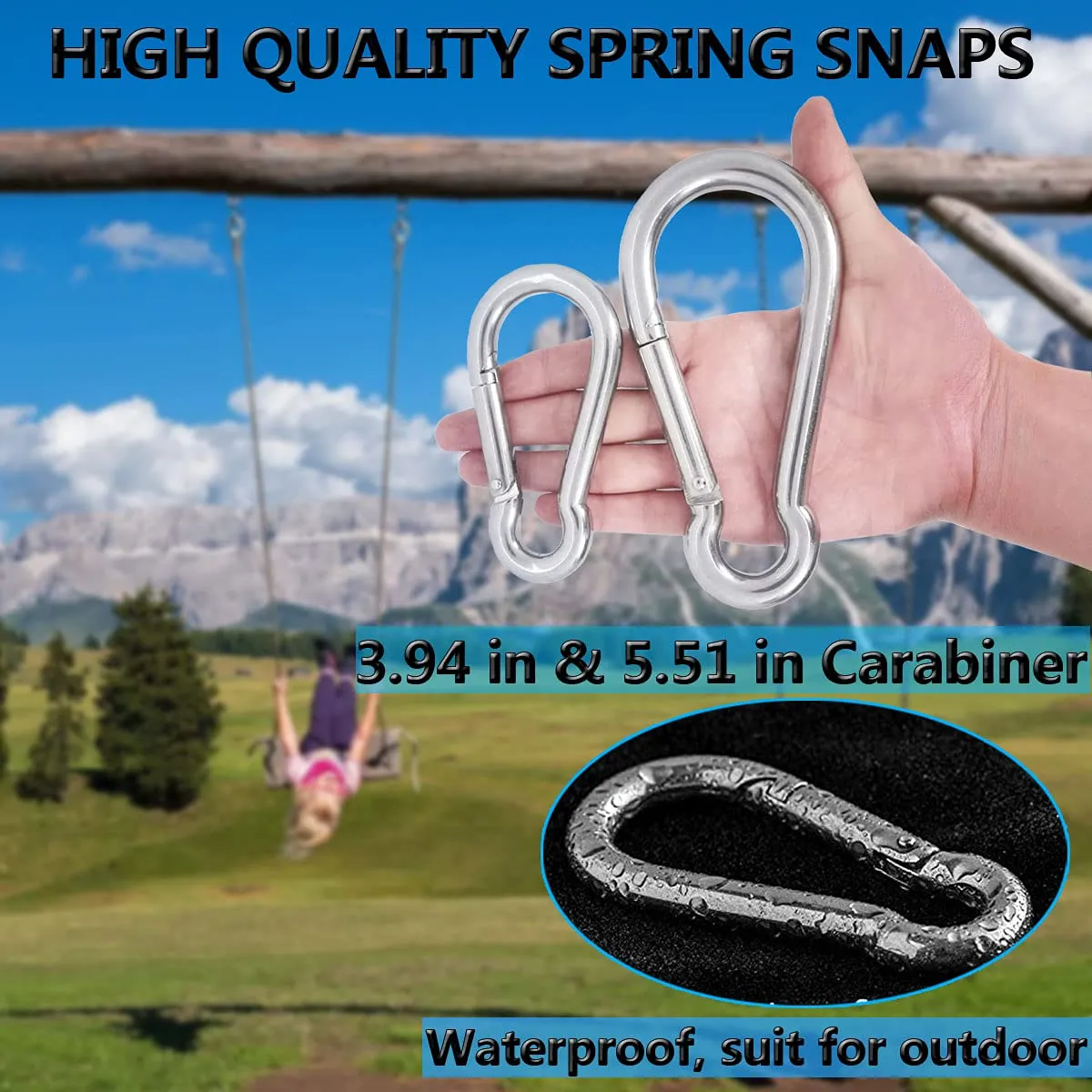 5 Inch 4 Inch Large Spring Snap Hooks, Ekunbuy Heavy Duty Rope Connector 304 Stainless Steel Hook Spring Clips Link Buckle 1/2 3/8 Clip for Hammock Swing Outdoor Travel 5.5 Inch-6 PCS