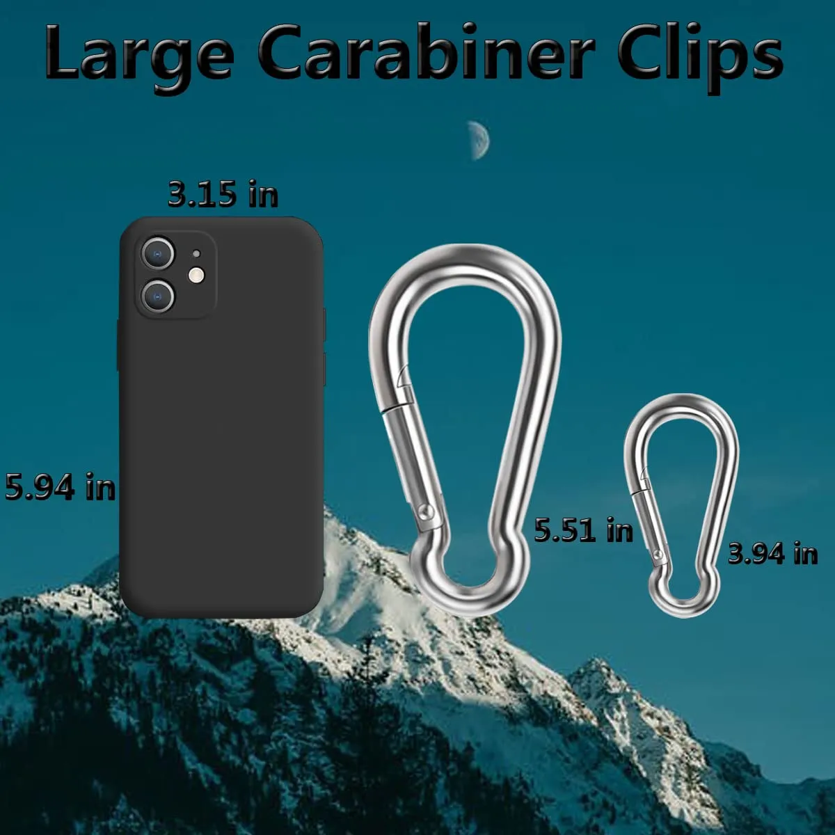 5 Inch 4 Inch Large Spring Snap Hooks, Ekunbuy Heavy Duty Rope Connector 304 Stainless Steel Hook Spring Clips Link Buckle 1/2 3/8 Clip for Hammock Swing Outdoor Travel 5.5 Inch-6 PCS