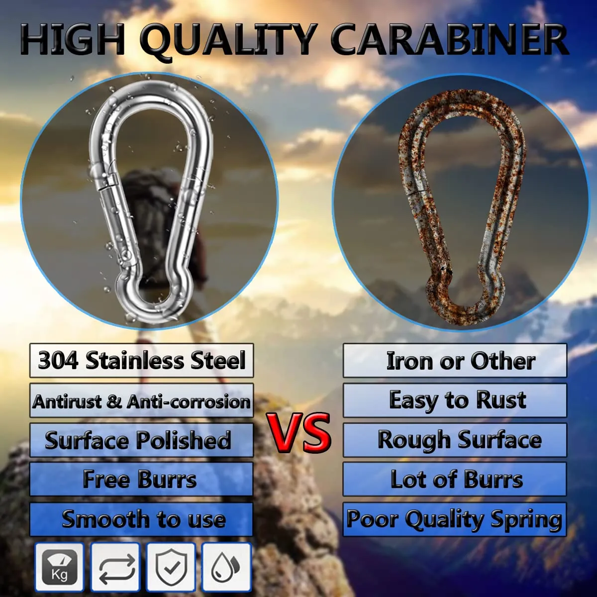 5 Inch 4 Inch Large Spring Snap Hooks, Ekunbuy Heavy Duty Rope Connector 304 Stainless Steel Hook Spring Clips Link Buckle 1/2 3/8 Clip for Hammock Swing Outdoor Travel 5.5 Inch-6 PCS