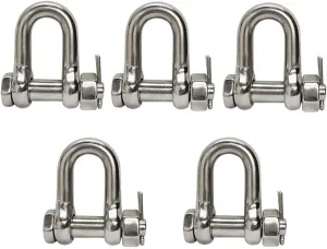 5 PC Stainless Steel 5/16'' Marine Bolt Screw Pin Chain Shackle D Anchor 1300 LB