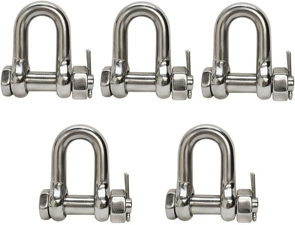 5 PC Stainless Steel 5/16'' Marine Bolt Screw Pin Chain Shackle D Anchor 1300 LB