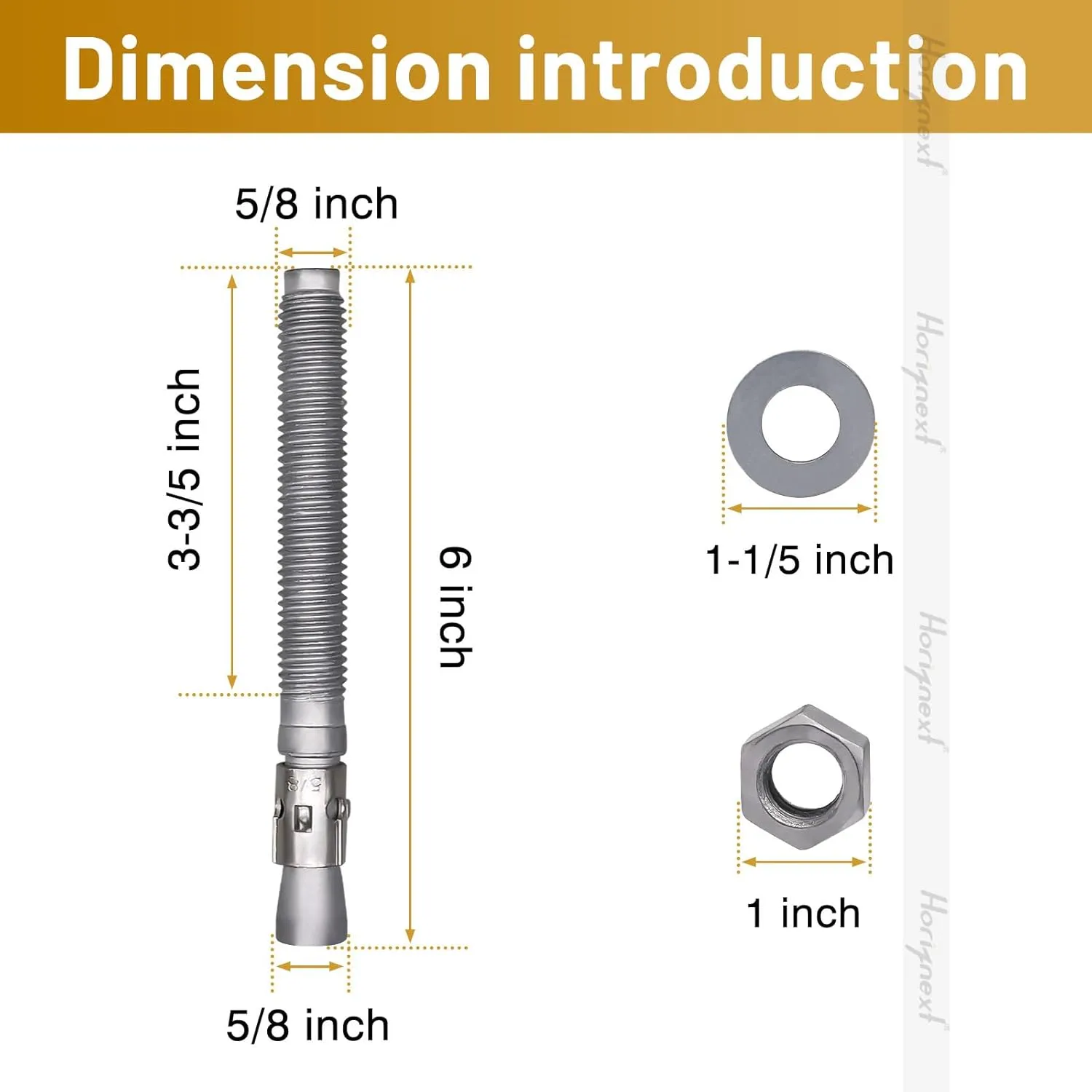 5/8 x 6 inch Wedge Anchor Galvanized Carbon Steel, Expansion Screw Bolt Heavy Duty Fastener for Concrete Masonry Cement（Pack of 4pcs