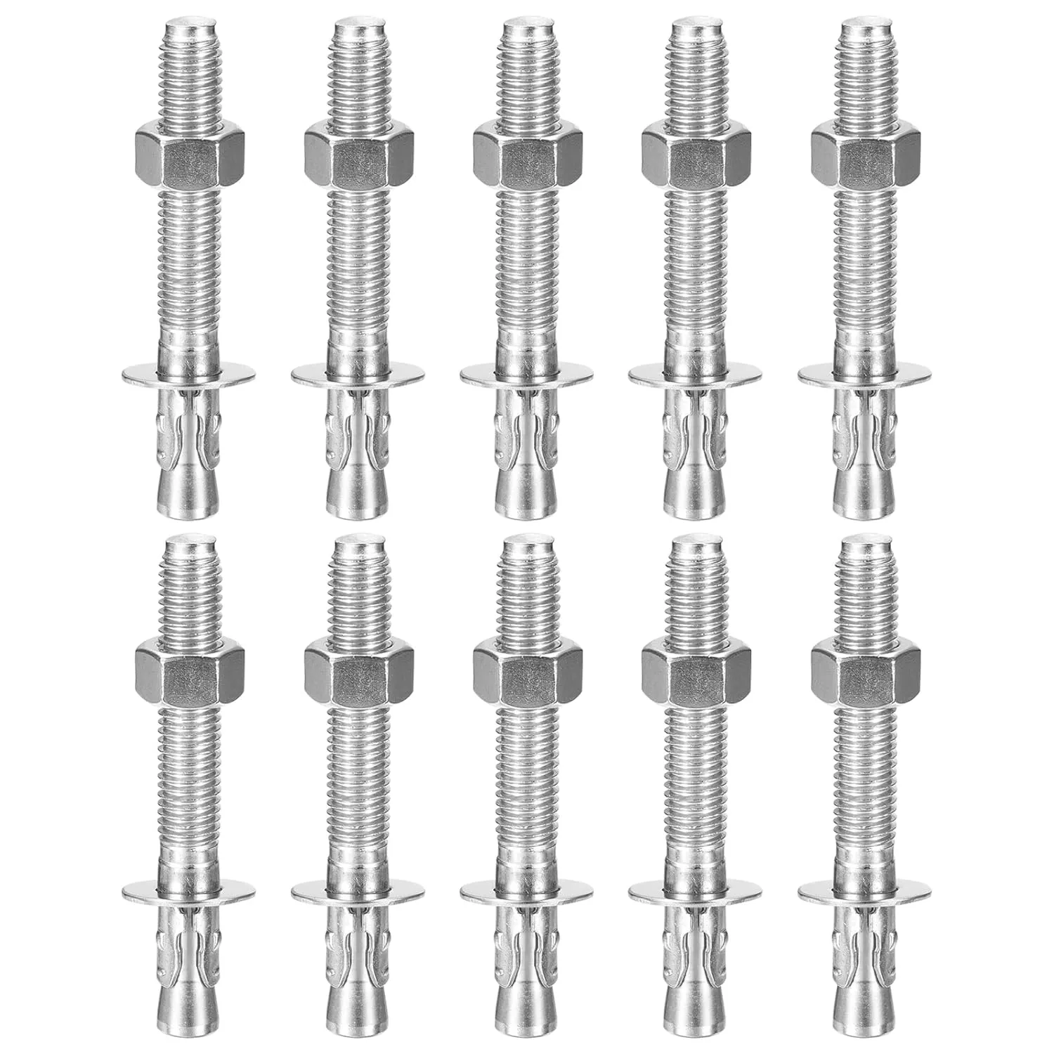 5/8" x 5" Wedge Anchors - 20Pack - Good for Cement and Concrete Wall - 304 Stainless Steel Zinc Plated Screw Bolt Nut Expansion Tube Fasteners
