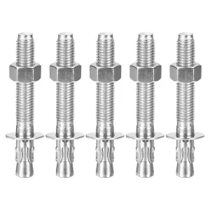 5/8" x 5" Wedge Anchors - 5Pack - Good for Cement and Concrete Wall - 304 Stainless Steel Zinc Plated Screw Bolt Nut Expansion Tube Fasteners