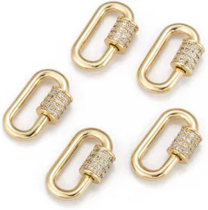 5Pcs Golden Screw Carabiner Lock Charms Brass Micro Pave Cubic Zirconia Oval Quick Links Clasp for Jewelry Making