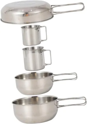 5pcs Stainless Steel Cup Pot Set Portable Camping Picnic Barbecue Fishing Tableware Sanitary