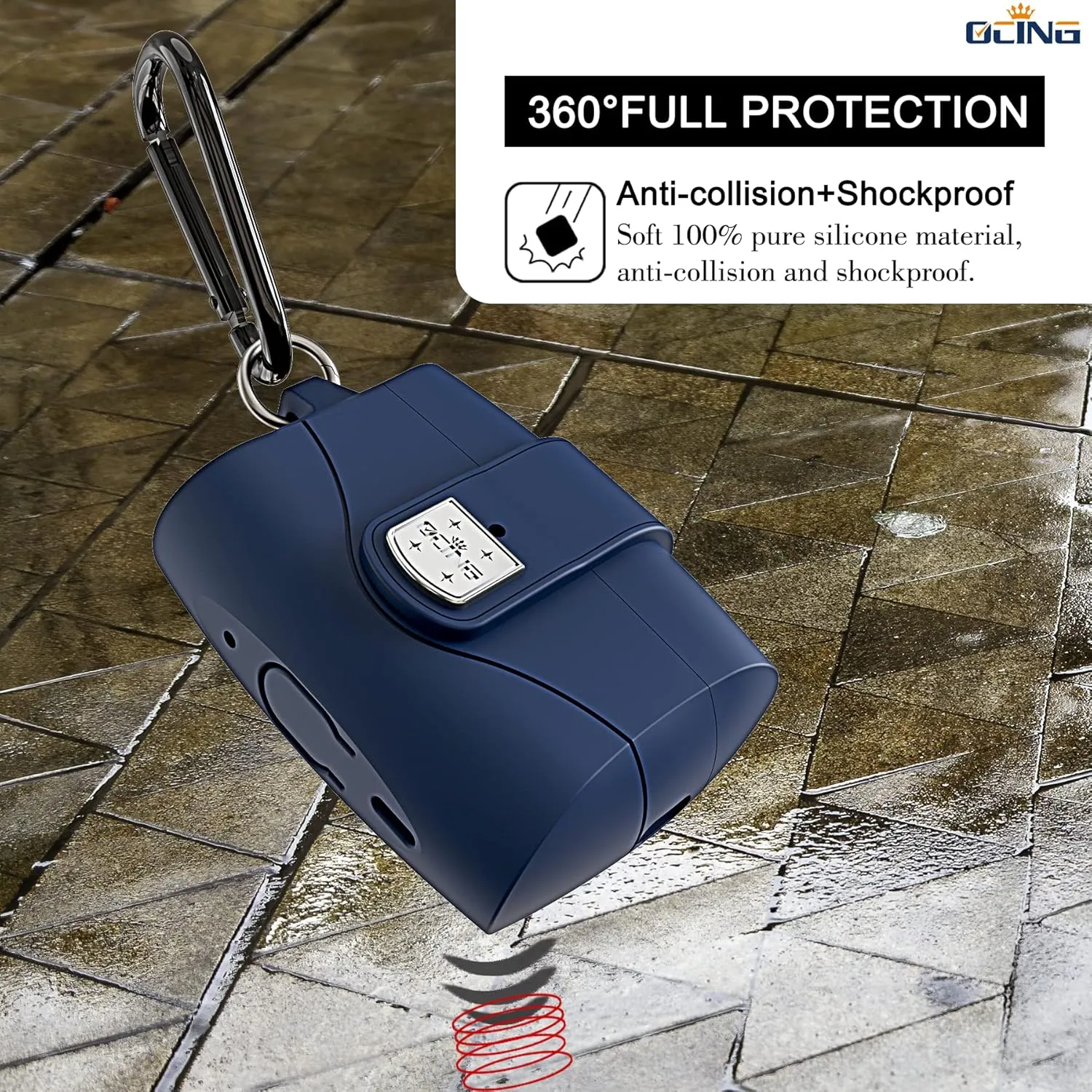 6 in One for Airpods Pro Case (2024/2023/2022/2019, 3rd/2nd/1st Gen), Soft Silicone Skin for AirPods Pro 2nd Generation Case with Secure Lock, Supports (USB-C) & Wireless Charging, NavyBlue