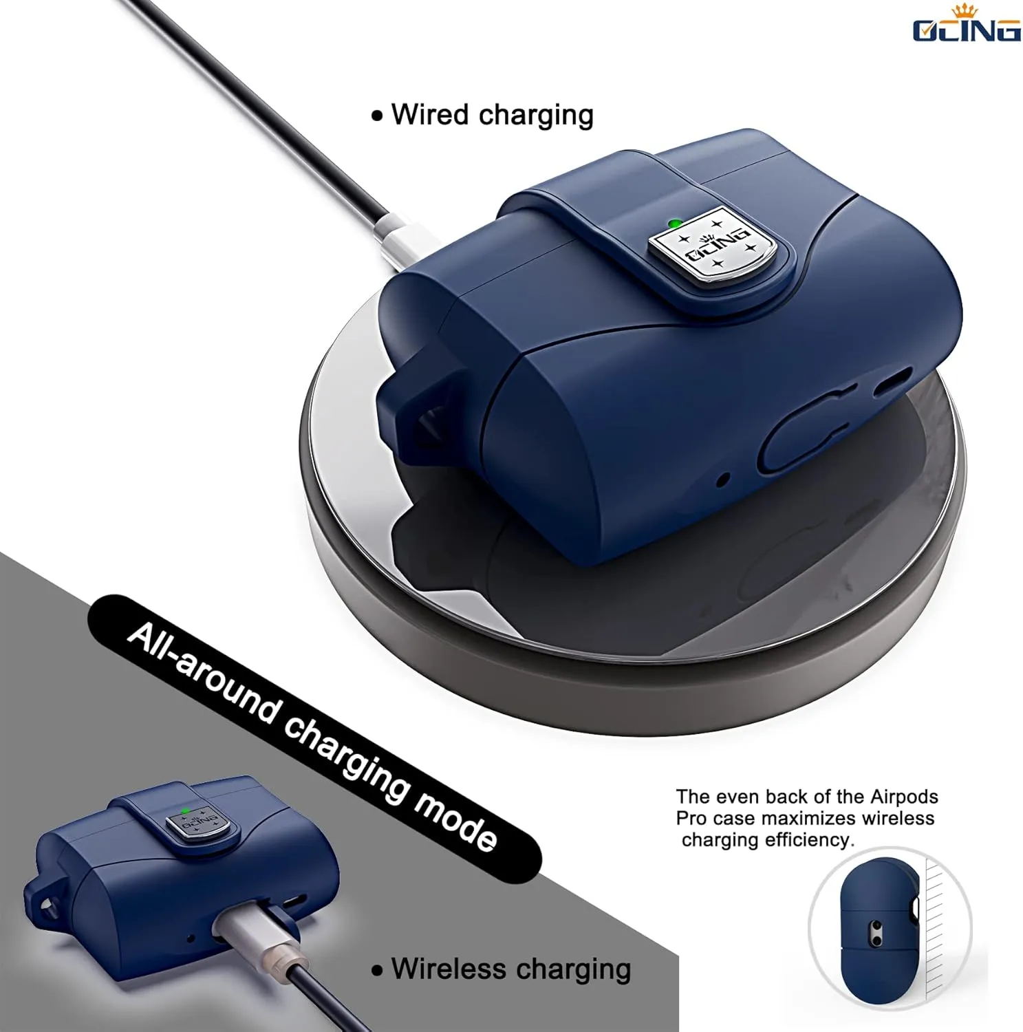 6 in One for Airpods Pro Case (2024/2023/2022/2019, 3rd/2nd/1st Gen), Soft Silicone Skin for AirPods Pro 2nd Generation Case with Secure Lock, Supports (USB-C) & Wireless Charging, NavyBlue