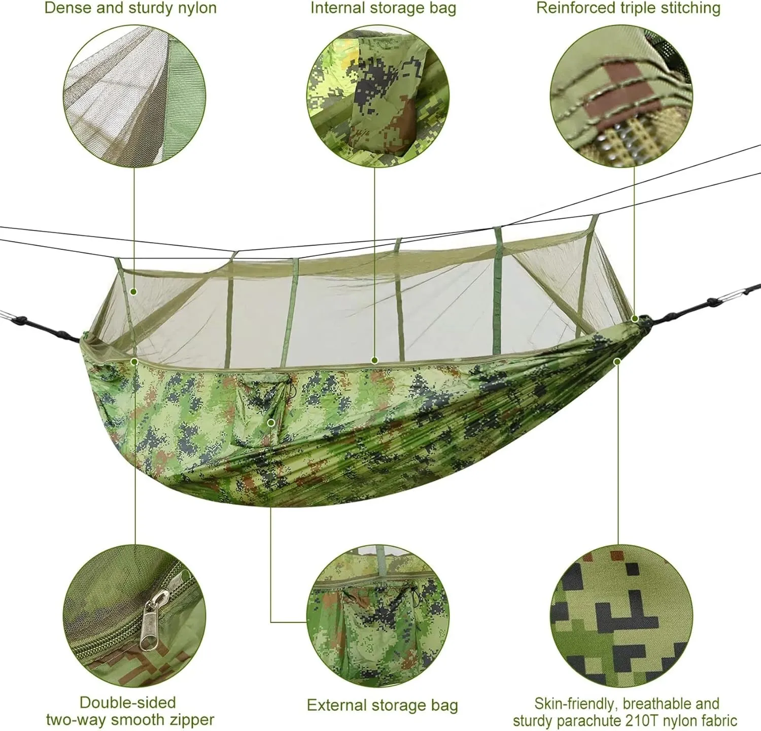 600lbs Load 2 Persons with Mosquito Net Outdoor Hiking Camping Portable Nylon Swing Bed (Blue)