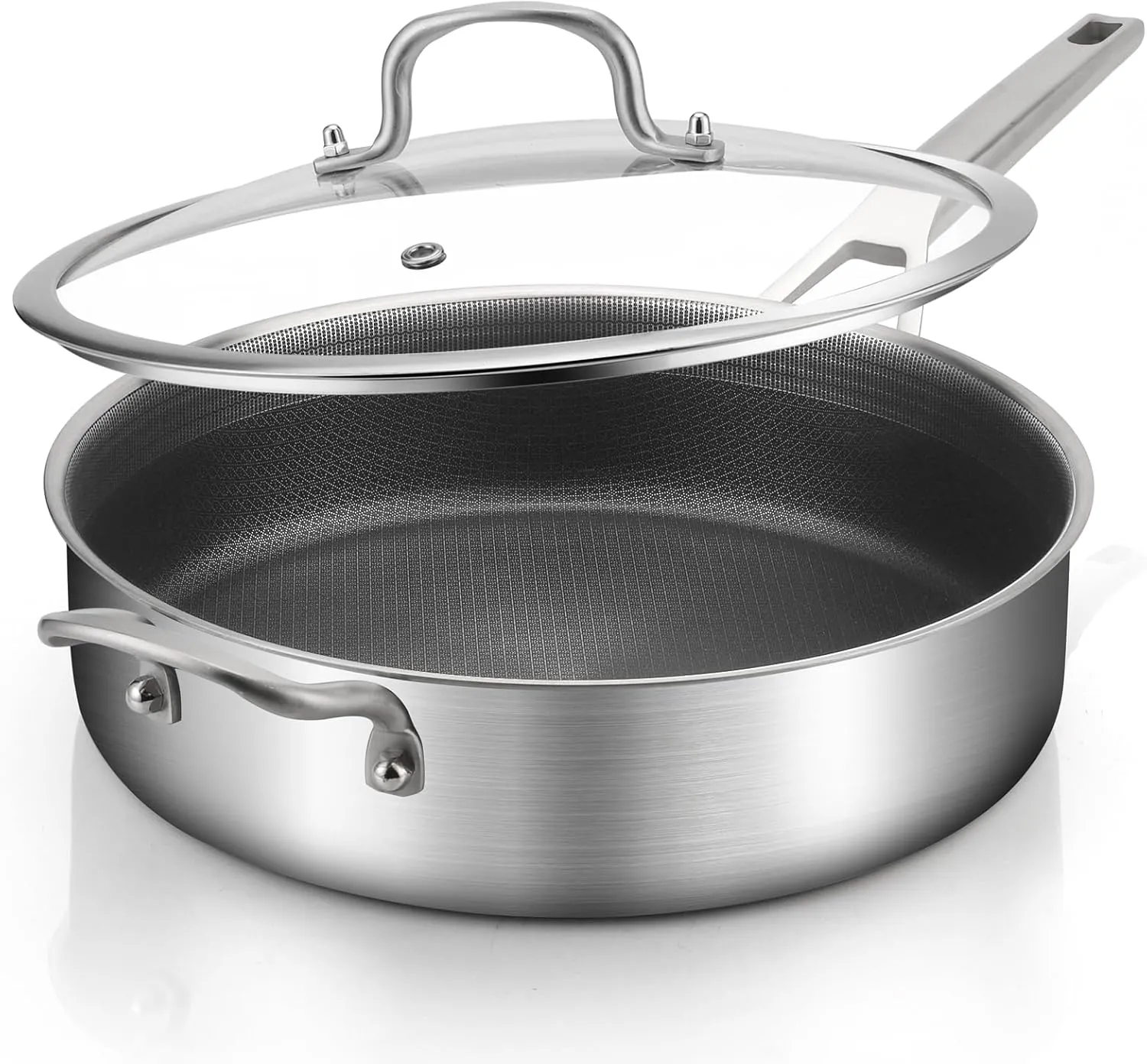 7 Quarts Saute Pan with Lids, Nonstick 12 Inch Deep Frying Pan, Tri-Ply Large Skillet with Lid with Stay Cool Handle, Dishwasher, Metal Utensil Safe, Suit for All Stove Up to 600℉ Compatible