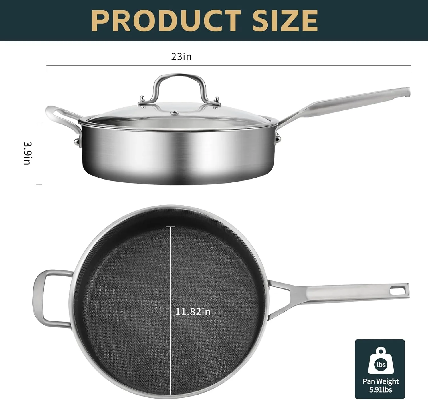 7 Quarts Saute Pan with Lids, Nonstick 12 Inch Deep Frying Pan, Tri-Ply Large Skillet with Lid with Stay Cool Handle, Dishwasher, Metal Utensil Safe, Suit for All Stove Up to 600℉ Compatible