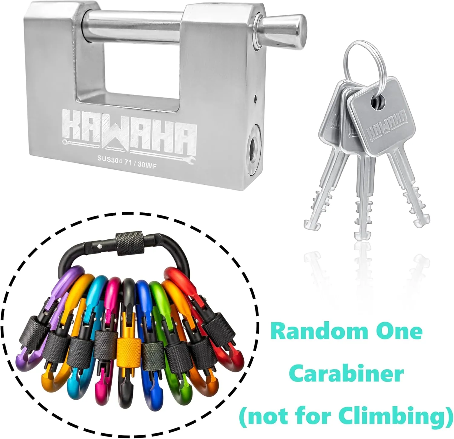 71/80KD-3SK Stainless Steel D-Shaped Heavy Duty Padlock with Key for Garage Door, Containers, Shed and Warehouse (3-1/8 inch, Keyed Different - 3 Stainless Steel Keys)